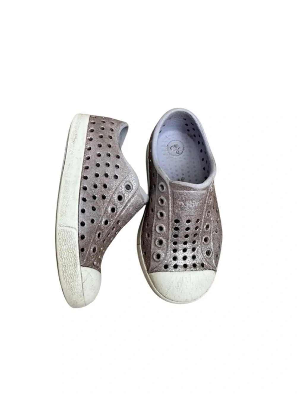 Native Kids Slip-On Sneakers in Metallic Taupe and White